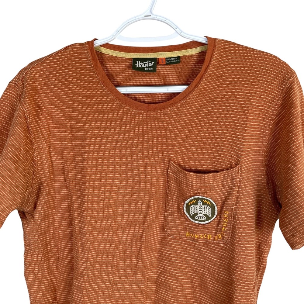 Howler Bros Jaquard Pocket T Shirt Mens‎ S Orange Cotton Short Sleeve Crewneck
